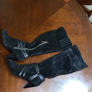 Suede/leather high boots with heel